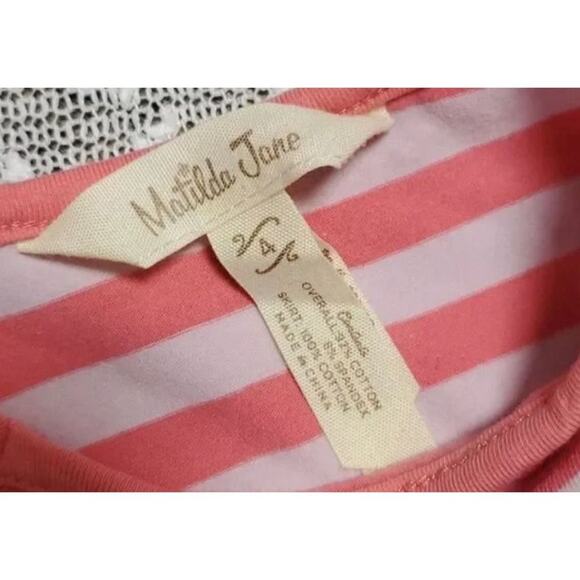 Matilda Jane Girls Size 4 Work of Heart Dress Pink Blue Ruffle Chevron Gorgeous, - Picture 2 of 7